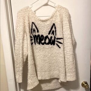 Torrid White and Black Crew Neck Sweater with Cat Design